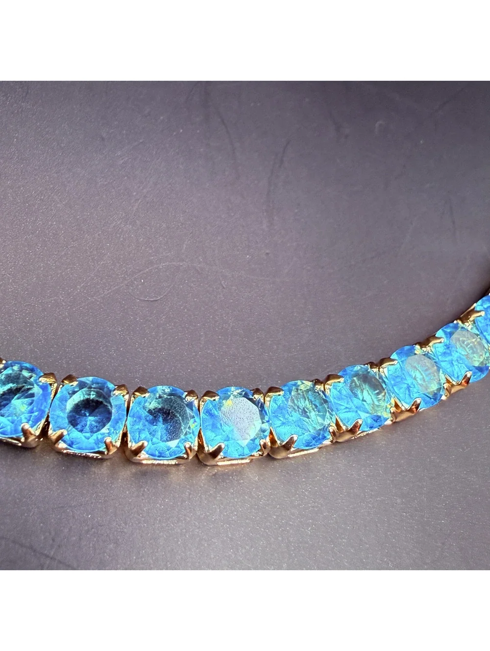 candy+clover ocean blue aqua gold tone chunky tennis bracelet
